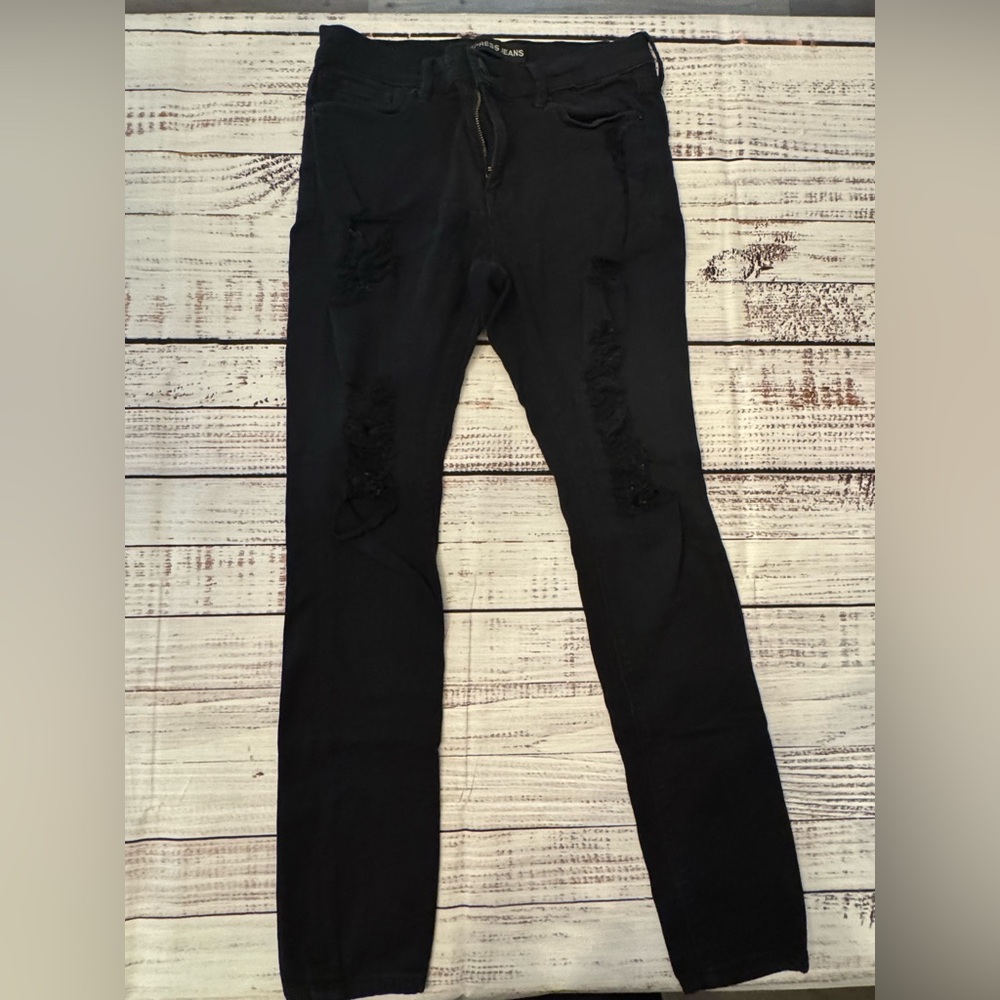 Express Black Distressed Skinny Jeans